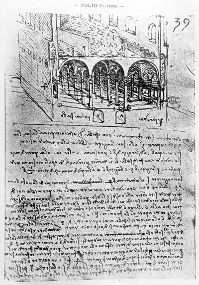 Studies for stables, Folio 39r, from Paris Manuscript B 2173 by Leonardo da Vinci